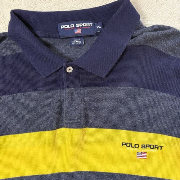 Vintage Polo Sport Ralph Lauren Rugby Mens Short Sleeve XXL Yellow & Navy Casual - Picture 2 of 7